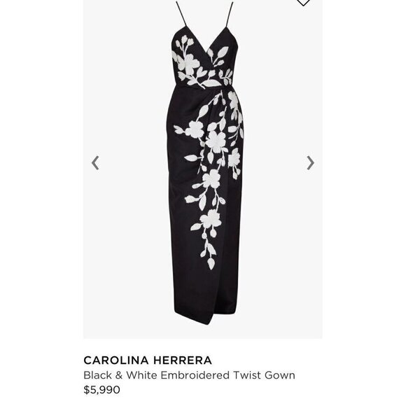 Carolina Herrera size 2 Floral Beaded Embroidered Column Gown Dress Black White - Picture 3 of 16